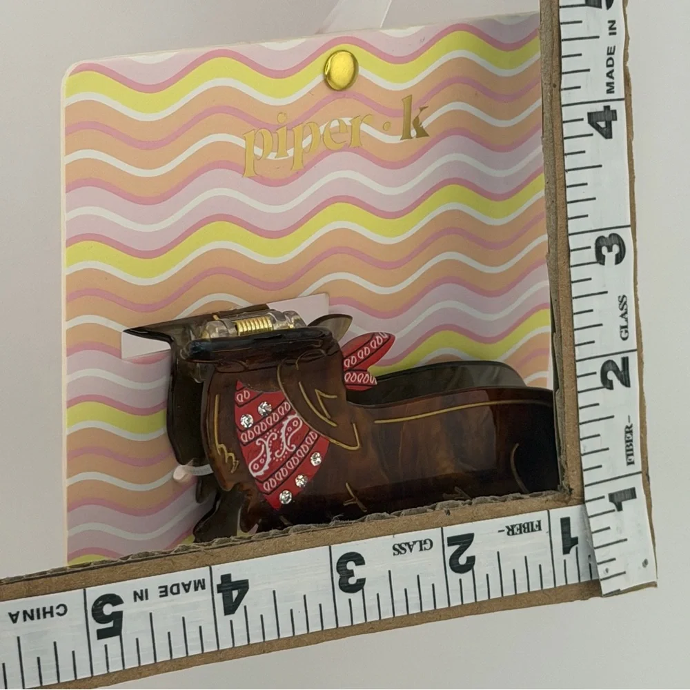 Piper K Dachshund Red Bandanna Hair Claw Clip Brown Red